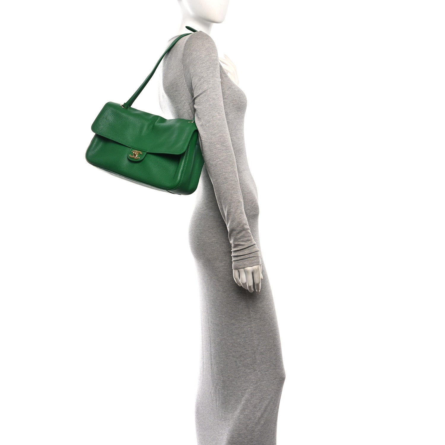 Grained Calfskin Small Souplissimo Maxi Flap Green — view 2