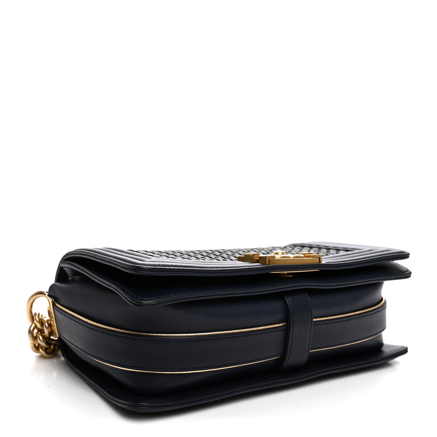 Lambskin Braided Woven Medium Boy Flap Navy — view 4