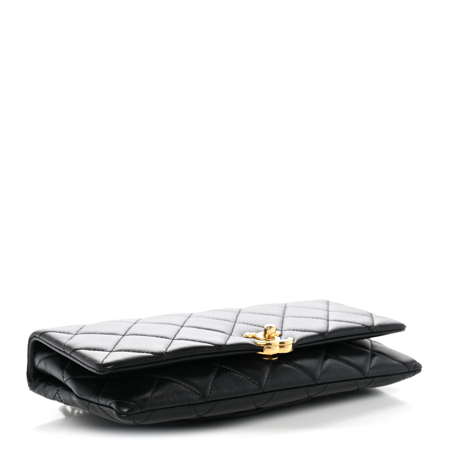 Lambskin Quilted Crystal Chain Flap Clutch Black — view 4