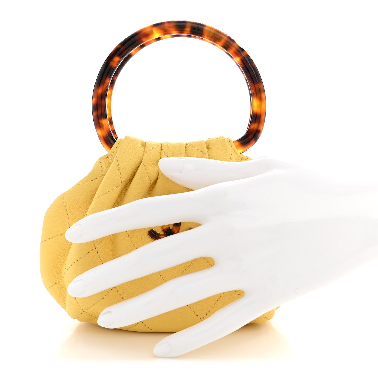 Lambskin Plexiglass Tortoise Shell Quilted Mini Pouch Yellow — view 2