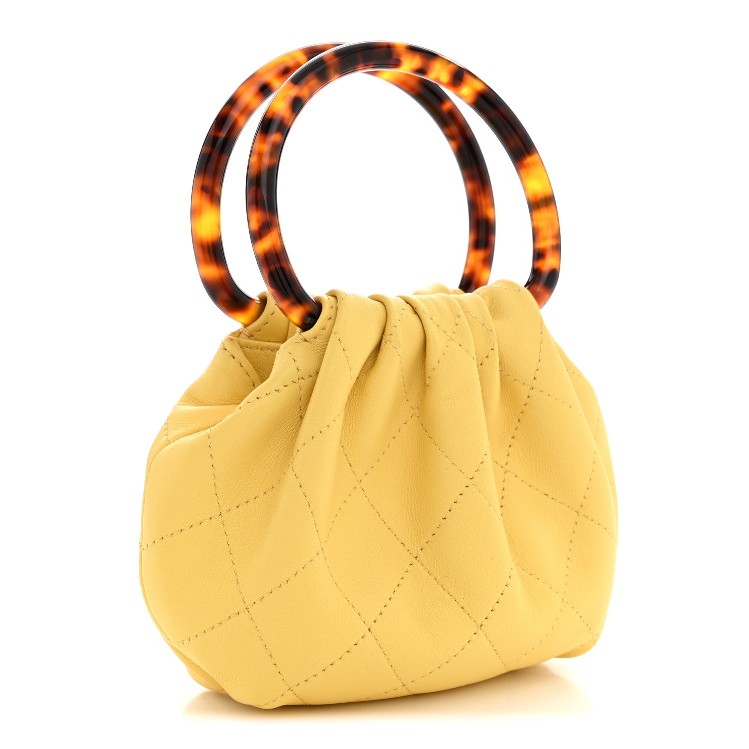 Lambskin Plexiglass Tortoise Shell Quilted Mini Pouch Yellow — view 3
