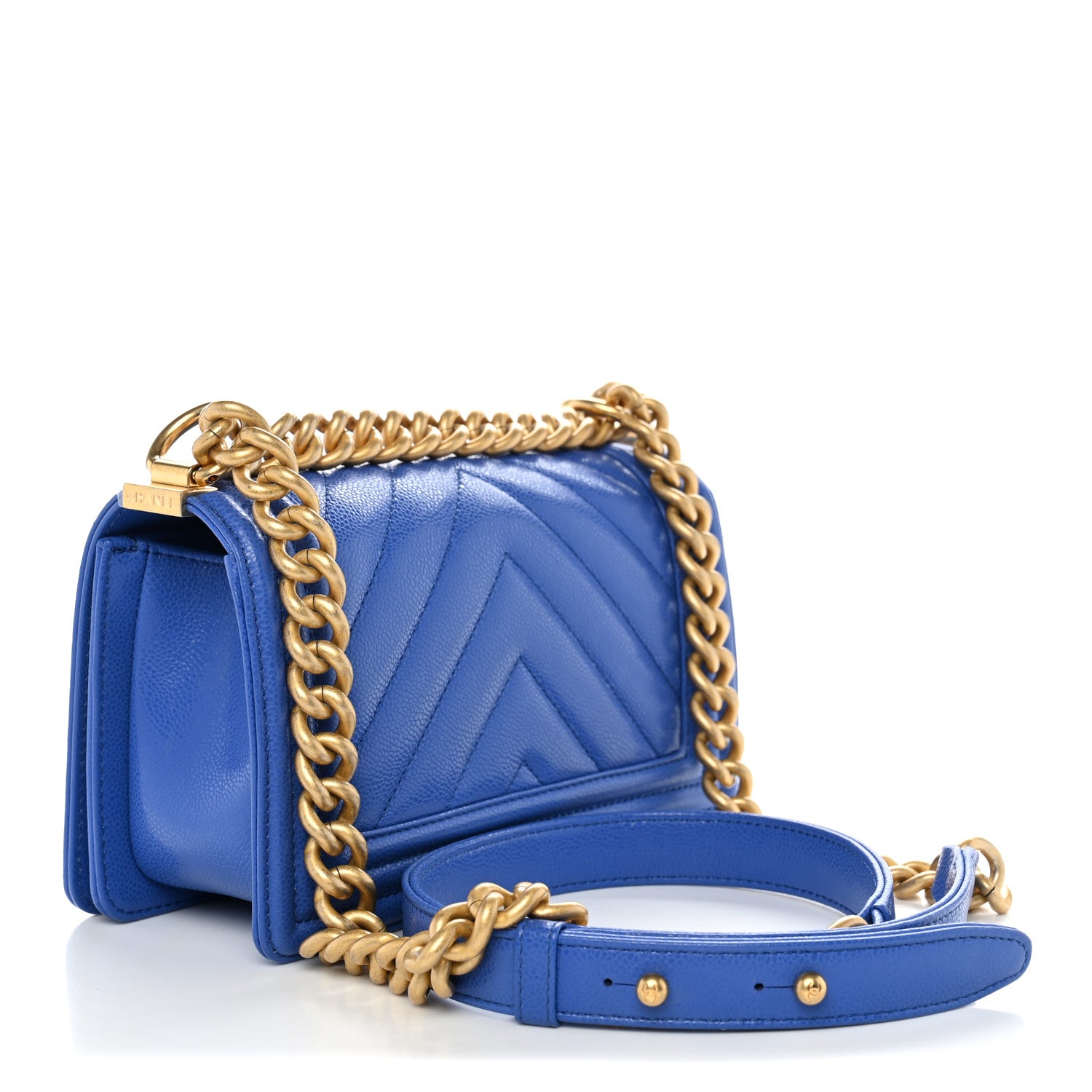 Caviar Chevron Quilted Small Boy Flap Blue — view 3