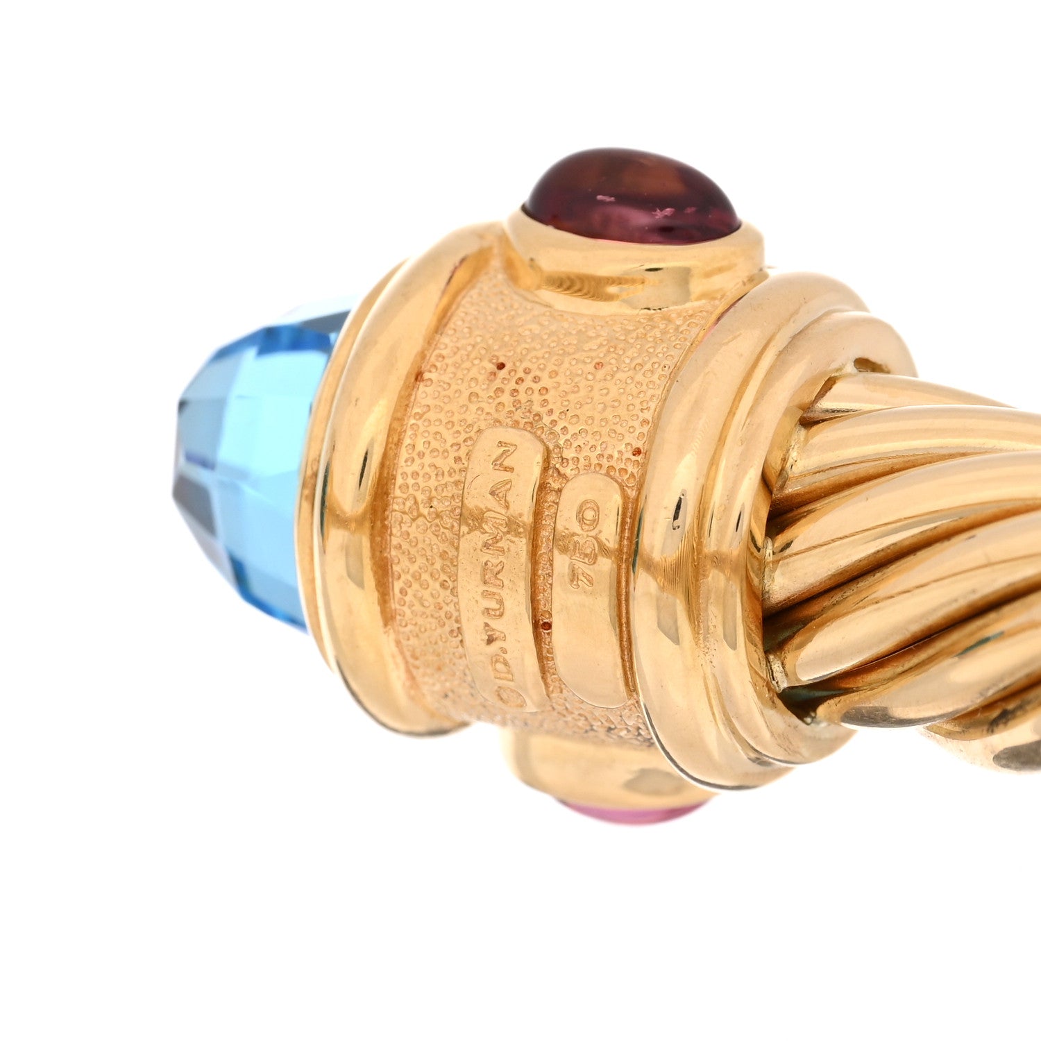 18K Yellow Gold Blue Topaz Peridot Pink Tourmaline 10mm Renaissance Cable Bracelet — view 3