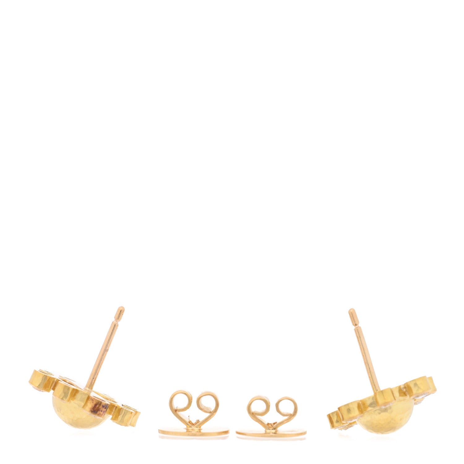 18K Yellow Gold Diamond Hammered Dome Stud Earrings — view 3
