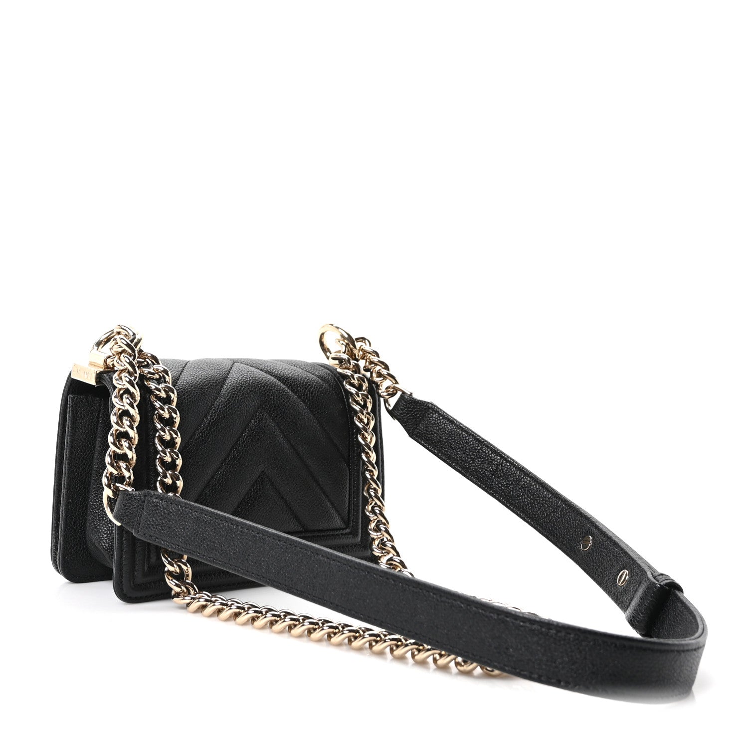 Caviar Chevron Quilted Mini Boy Flap Black — view 3