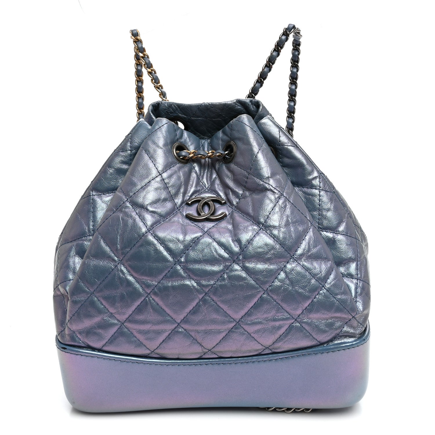 Iridescent Lambskin Calfskin Quilted Gabrielle Backpack Light Purple — view 2