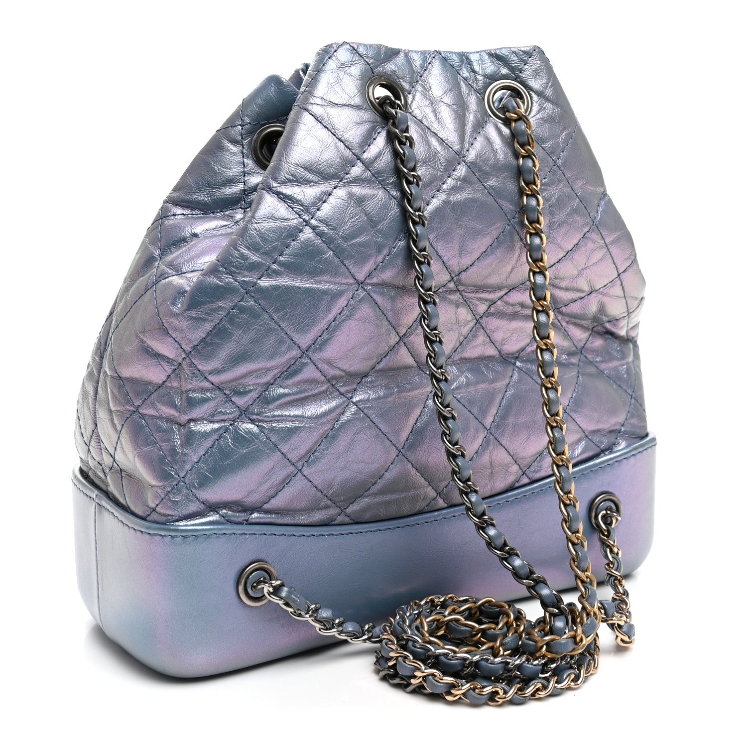 Iridescent Lambskin Calfskin Quilted Gabrielle Backpack Light Purple — view 4