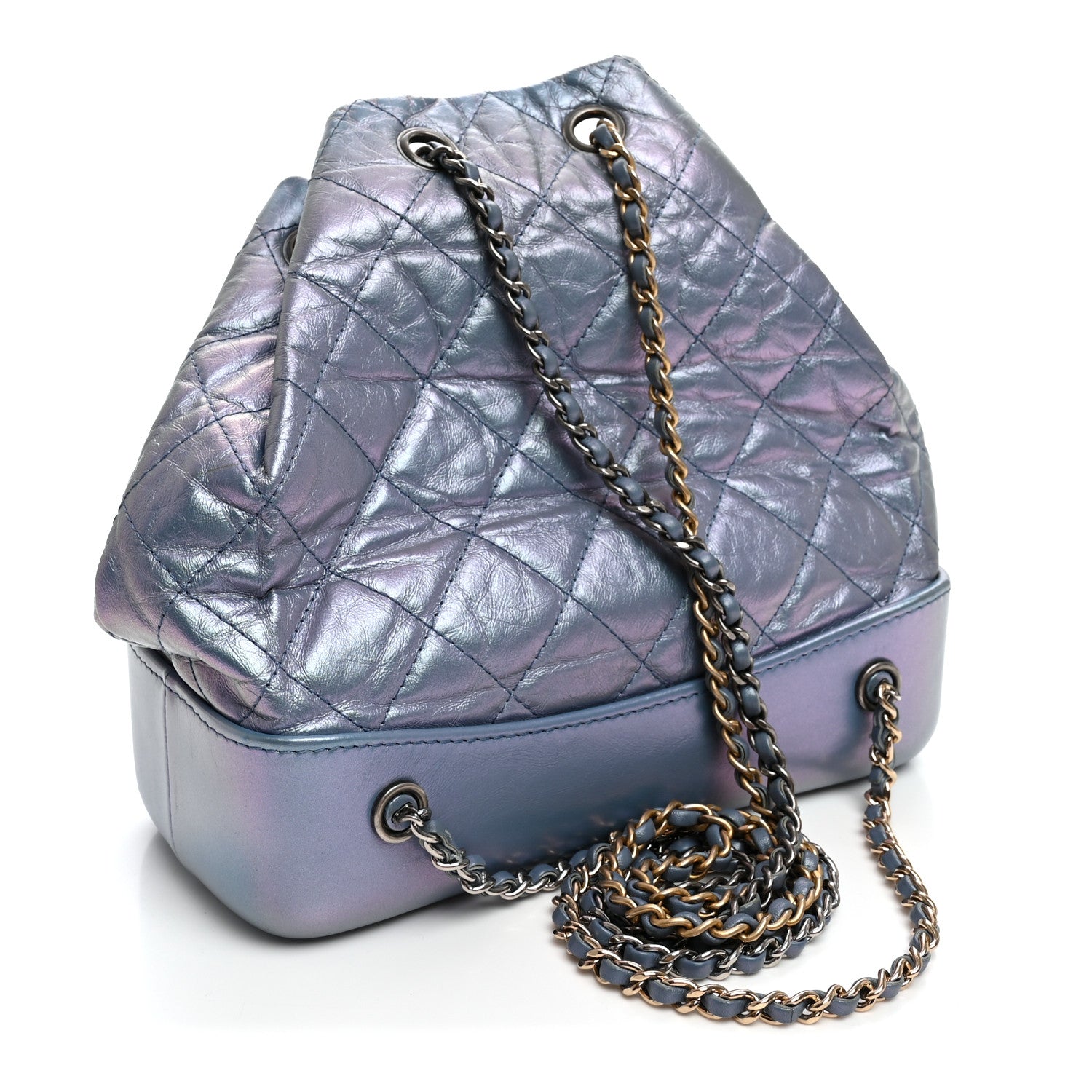 Iridescent Lambskin Calfskin Quilted Gabrielle Backpack Light Purple — view 5