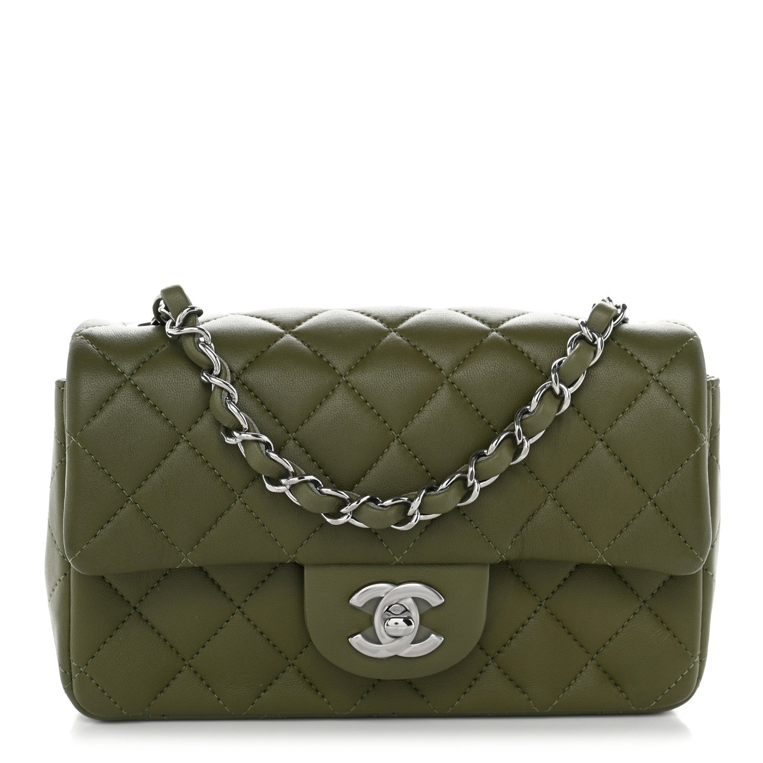 Lambskin Quilted Mini Rectangular Flap Green