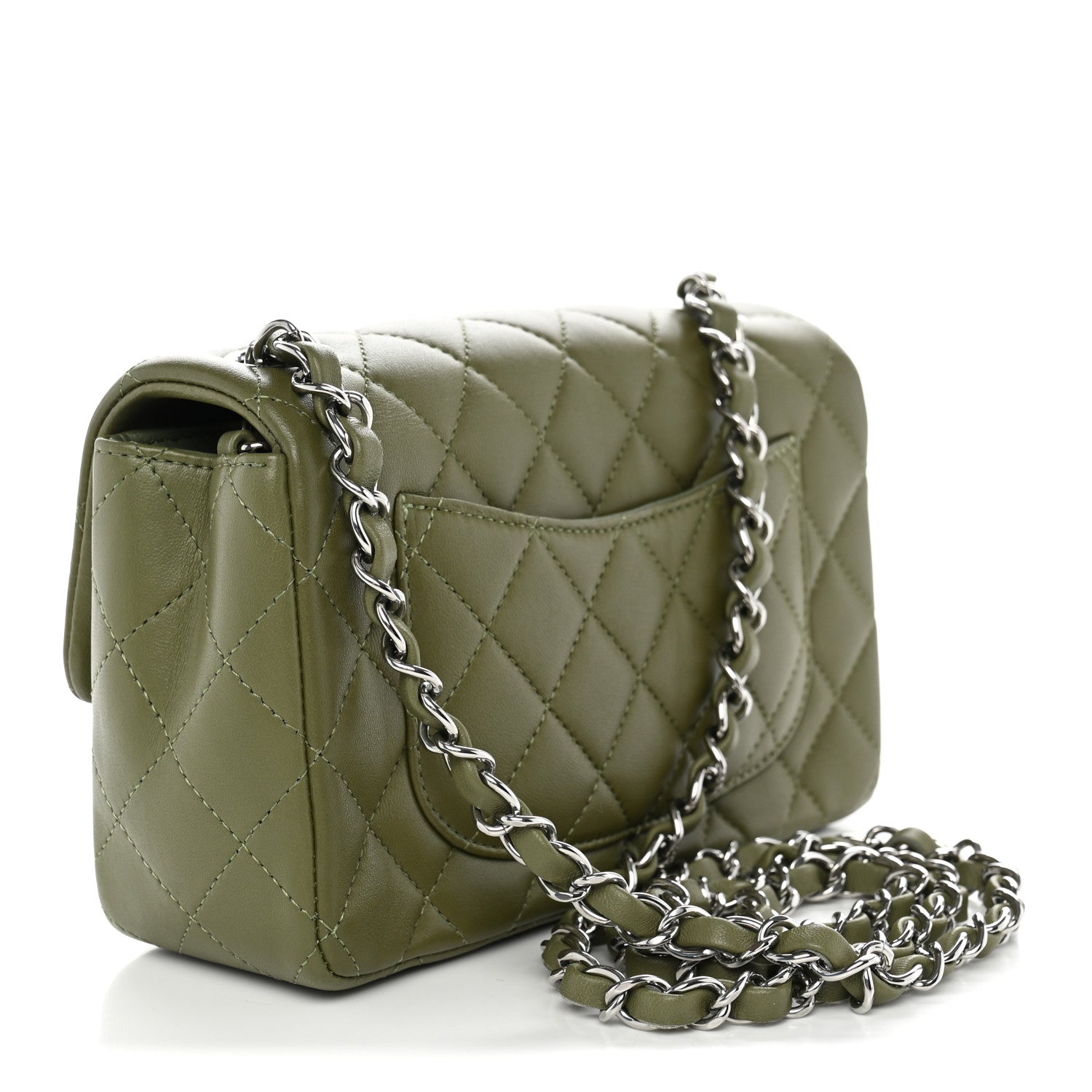 Lambskin Quilted Mini Rectangular Flap Green — view 3