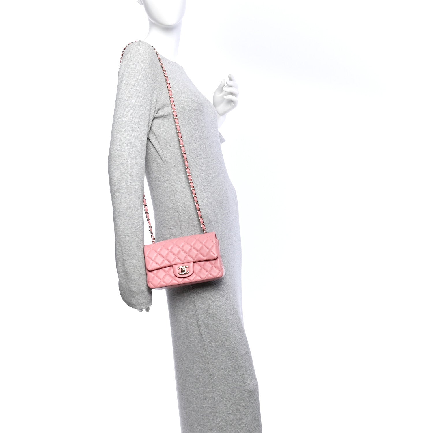 Lambskin Quilted Mini Rectangular Flap Pink — view 2