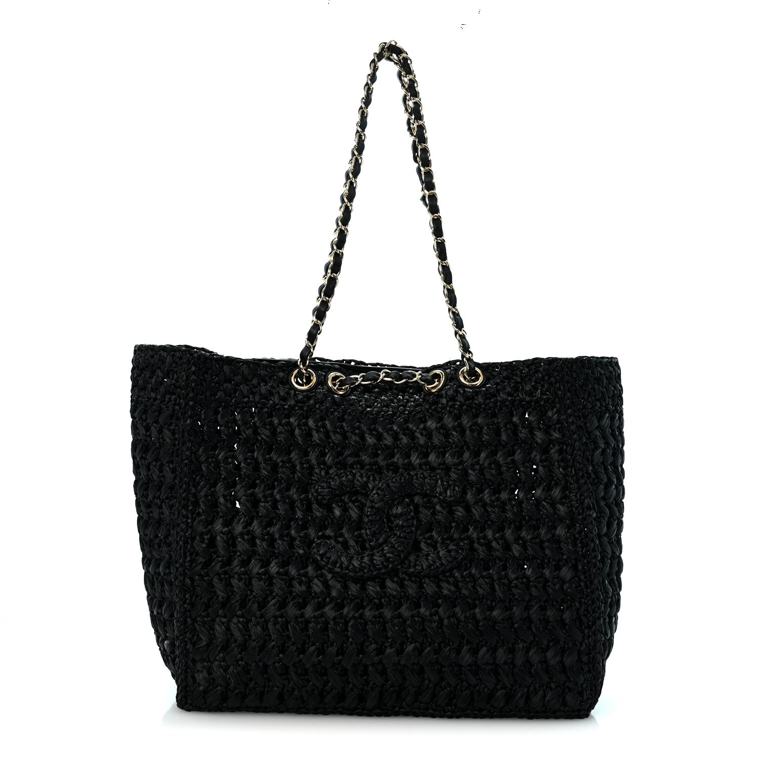 Raffia Coco Beach Shopping Bag Black