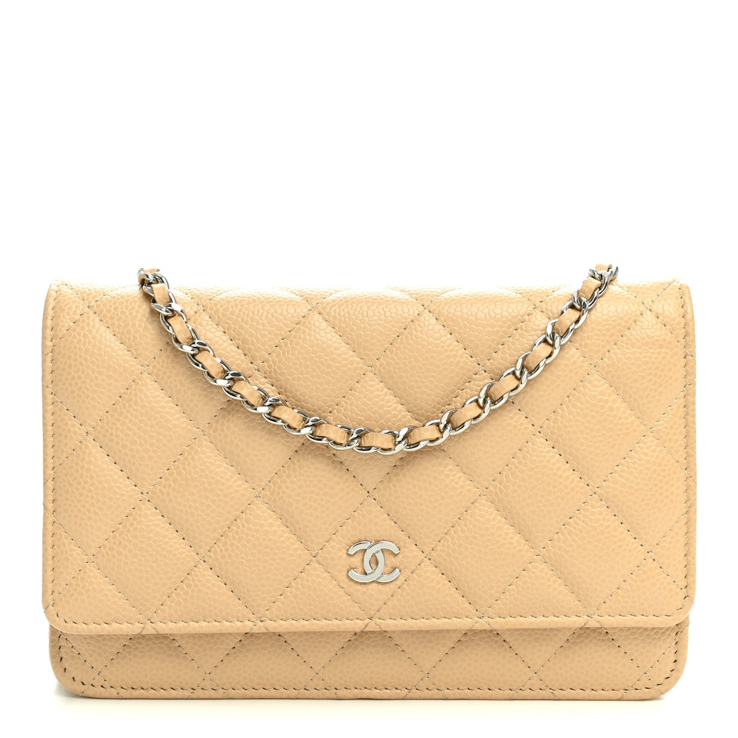 Caviar Quilted Wallet on Chain WOC Beige