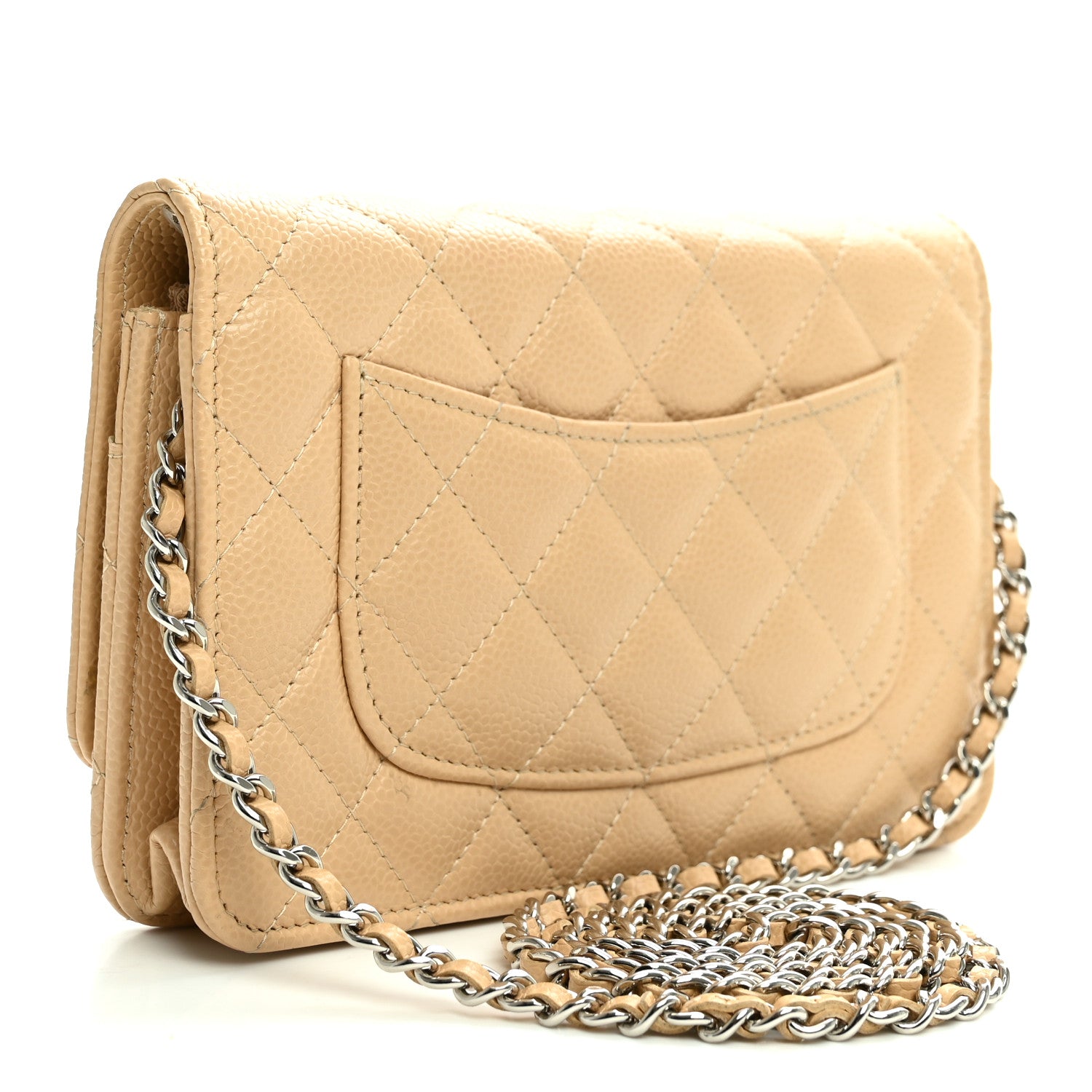 Caviar Quilted Wallet on Chain WOC Beige — view 3
