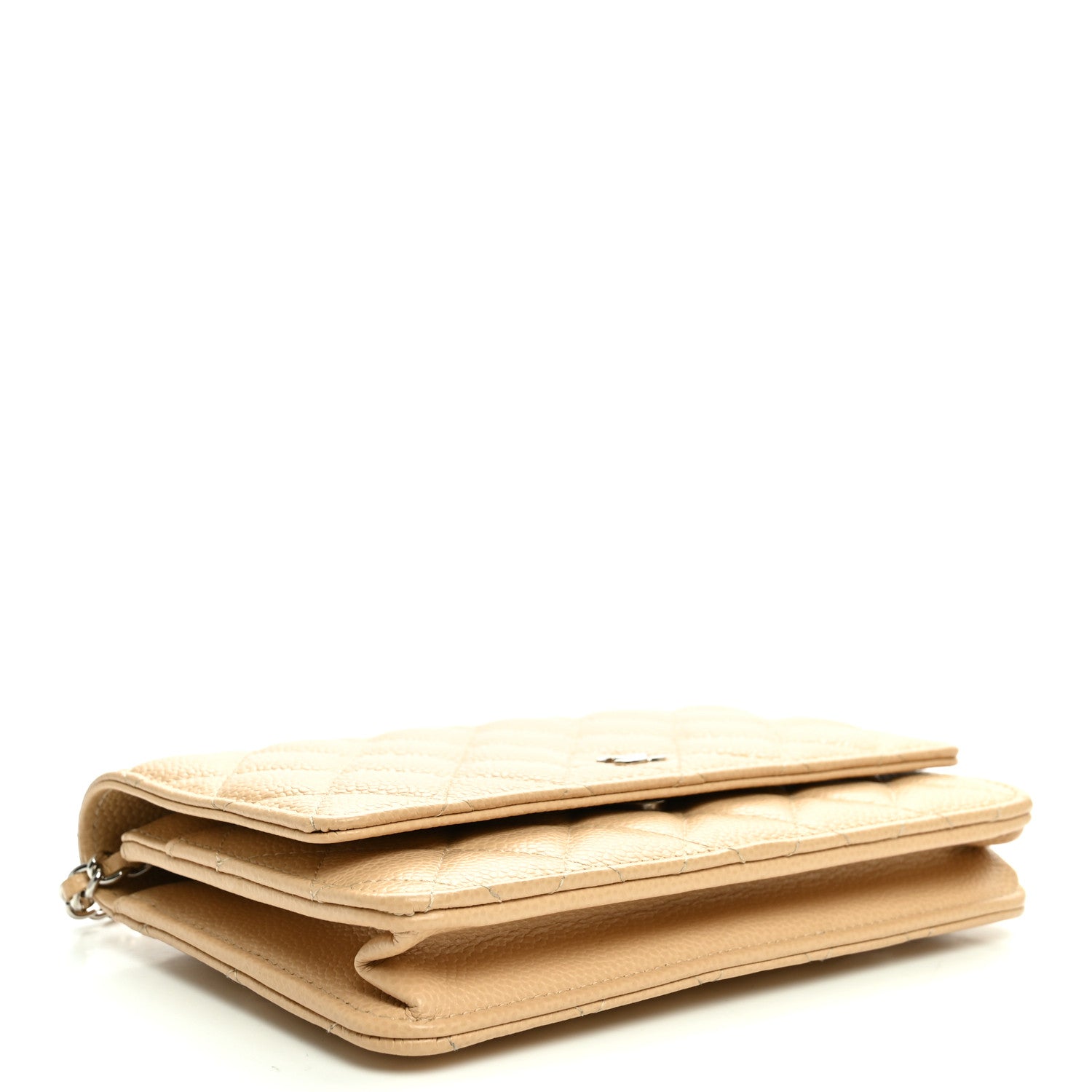 Caviar Quilted Wallet on Chain WOC Beige — view 4