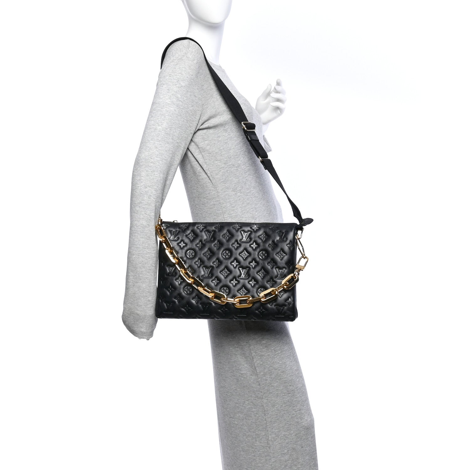 Lambskin Embossed Monogram Coussin MM Black — view 2