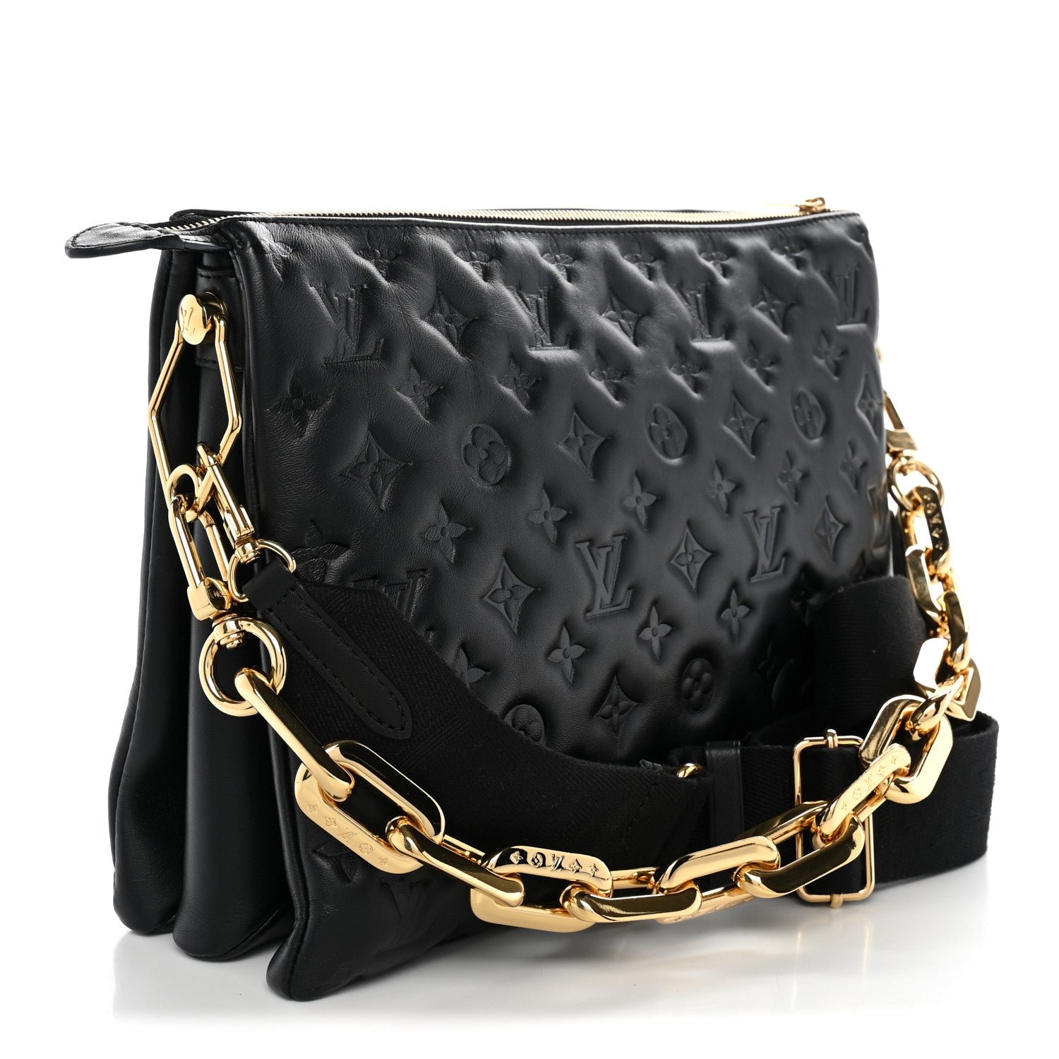 Lambskin Embossed Monogram Coussin MM Black — view 3