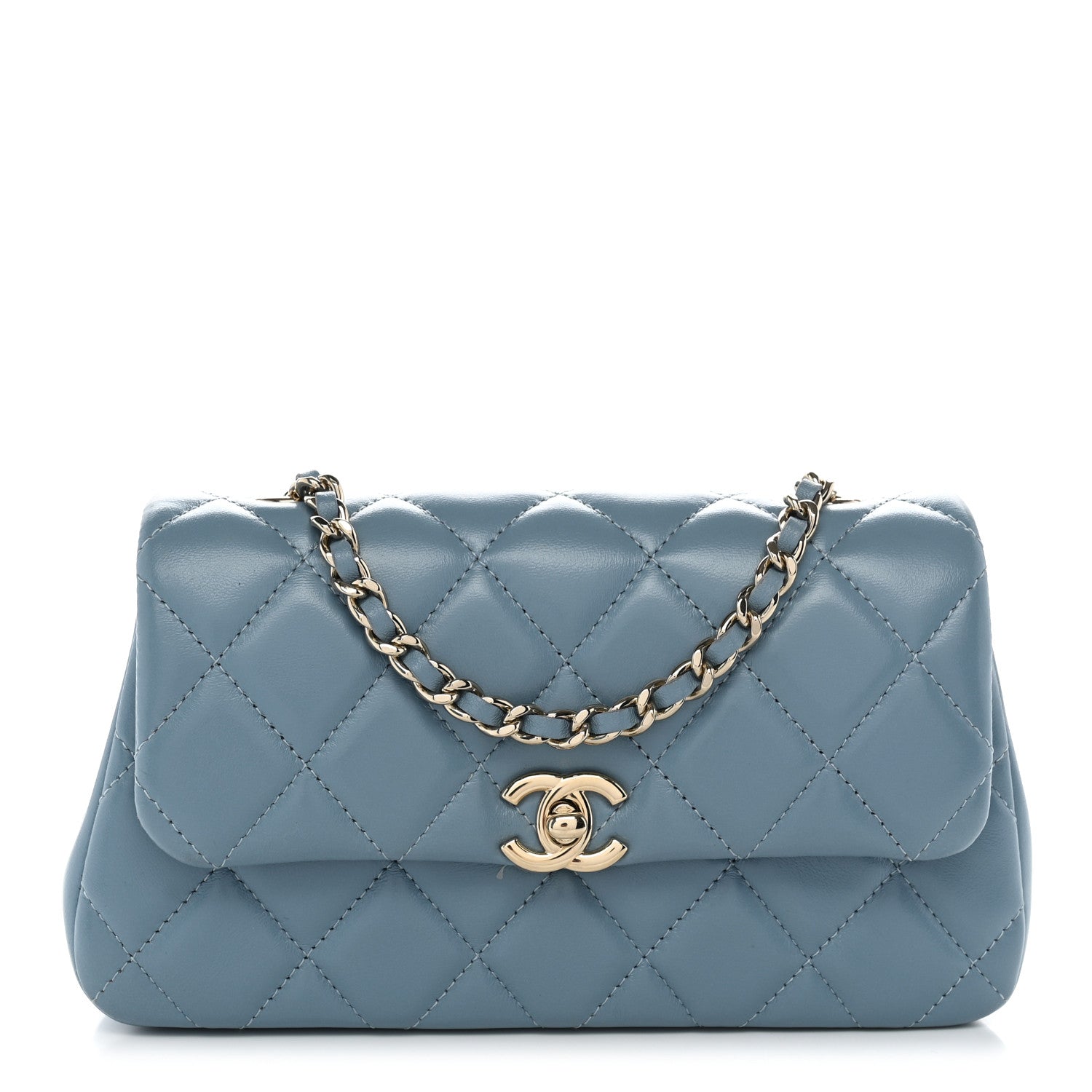 Lambskin Quilted Rectangular Phone Holder Clutch With Chain Dark Blue
