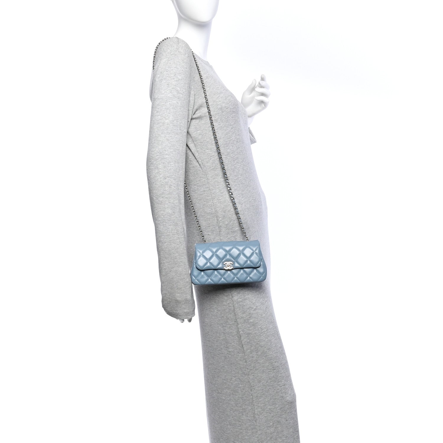 Lambskin Quilted Rectangular Phone Holder Clutch With Chain Dark Blue — view 2