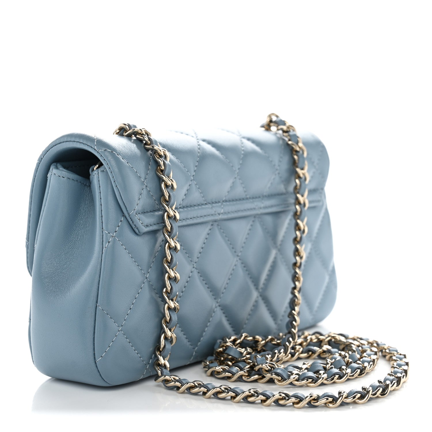 Lambskin Quilted Rectangular Phone Holder Clutch With Chain Dark Blue — view 3