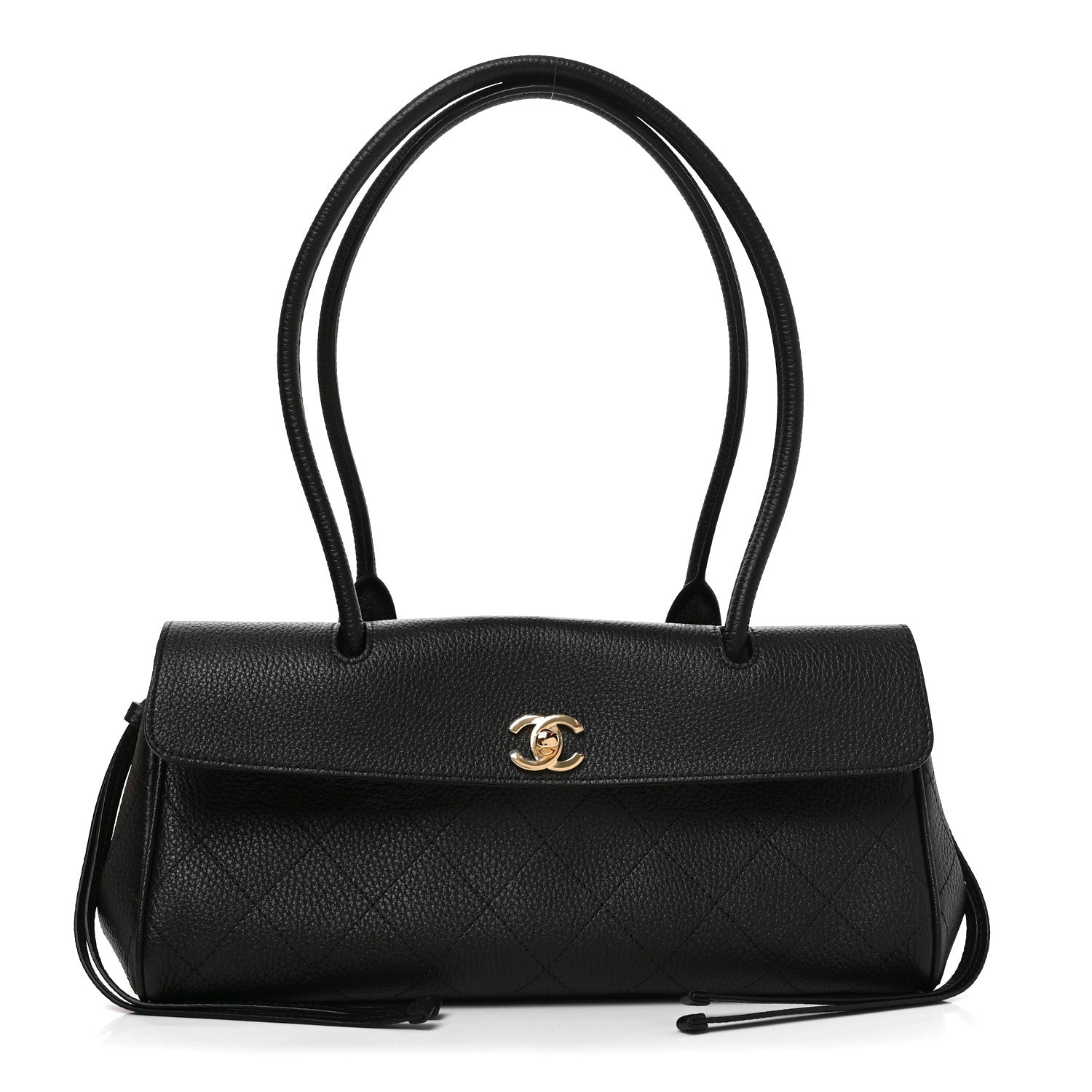 Grained Calfskin Stitched Urban Essentials Small Shopping Bag Black