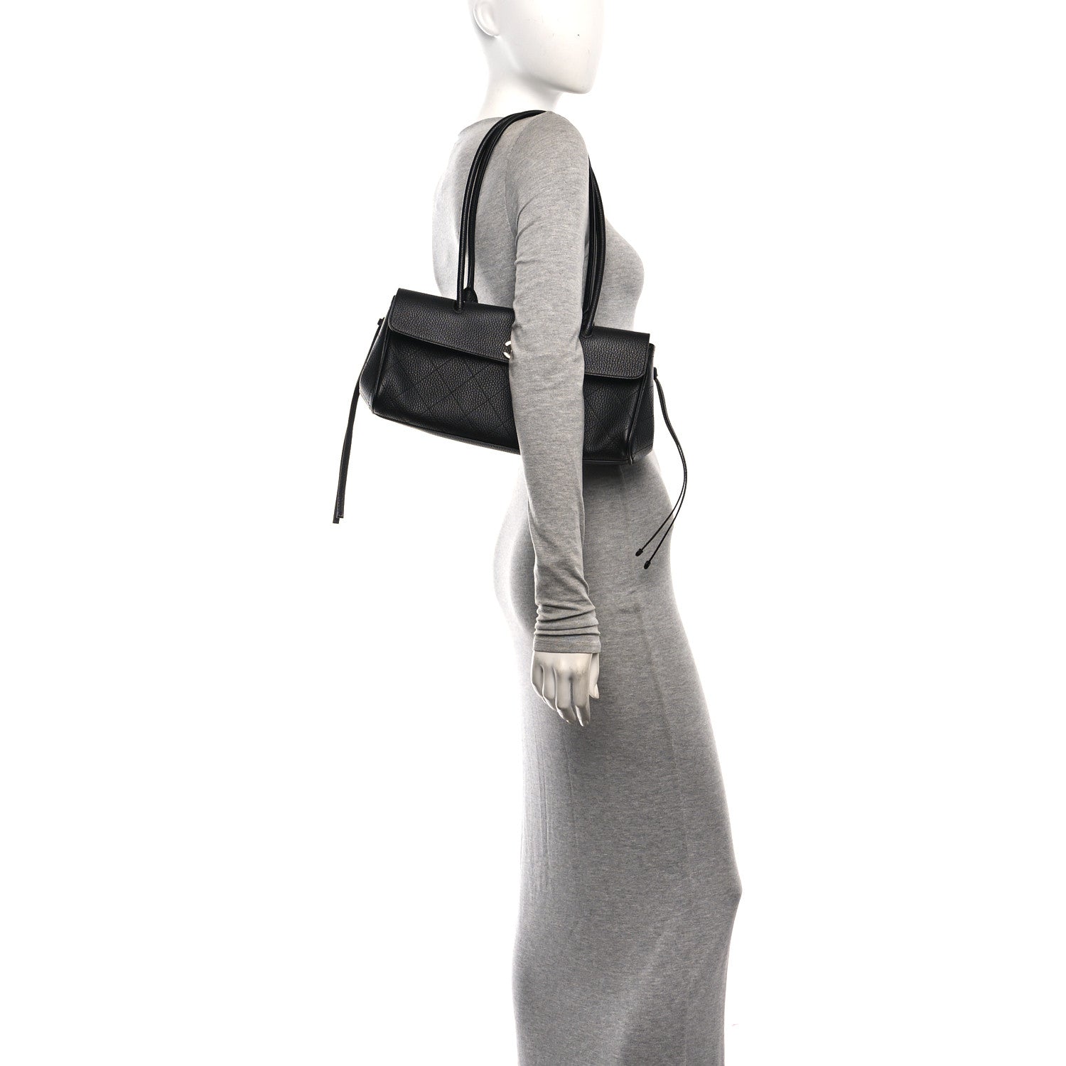 Grained Calfskin Stitched Urban Essentials Small Shopping Bag Black — view 2