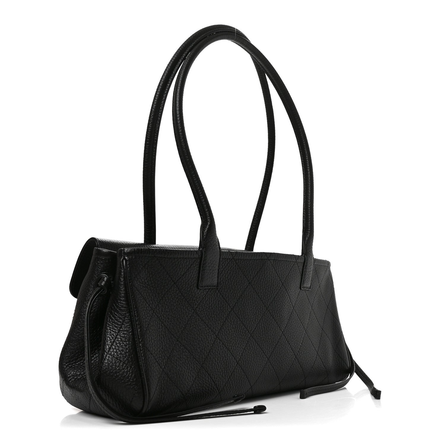 Grained Calfskin Stitched Urban Essentials Small Shopping Bag Black — view 3