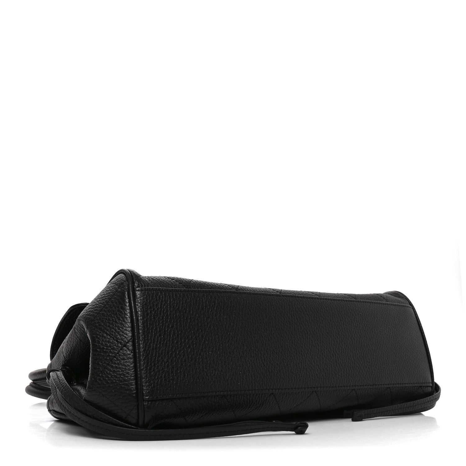 Grained Calfskin Stitched Urban Essentials Small Shopping Bag Black — view 4