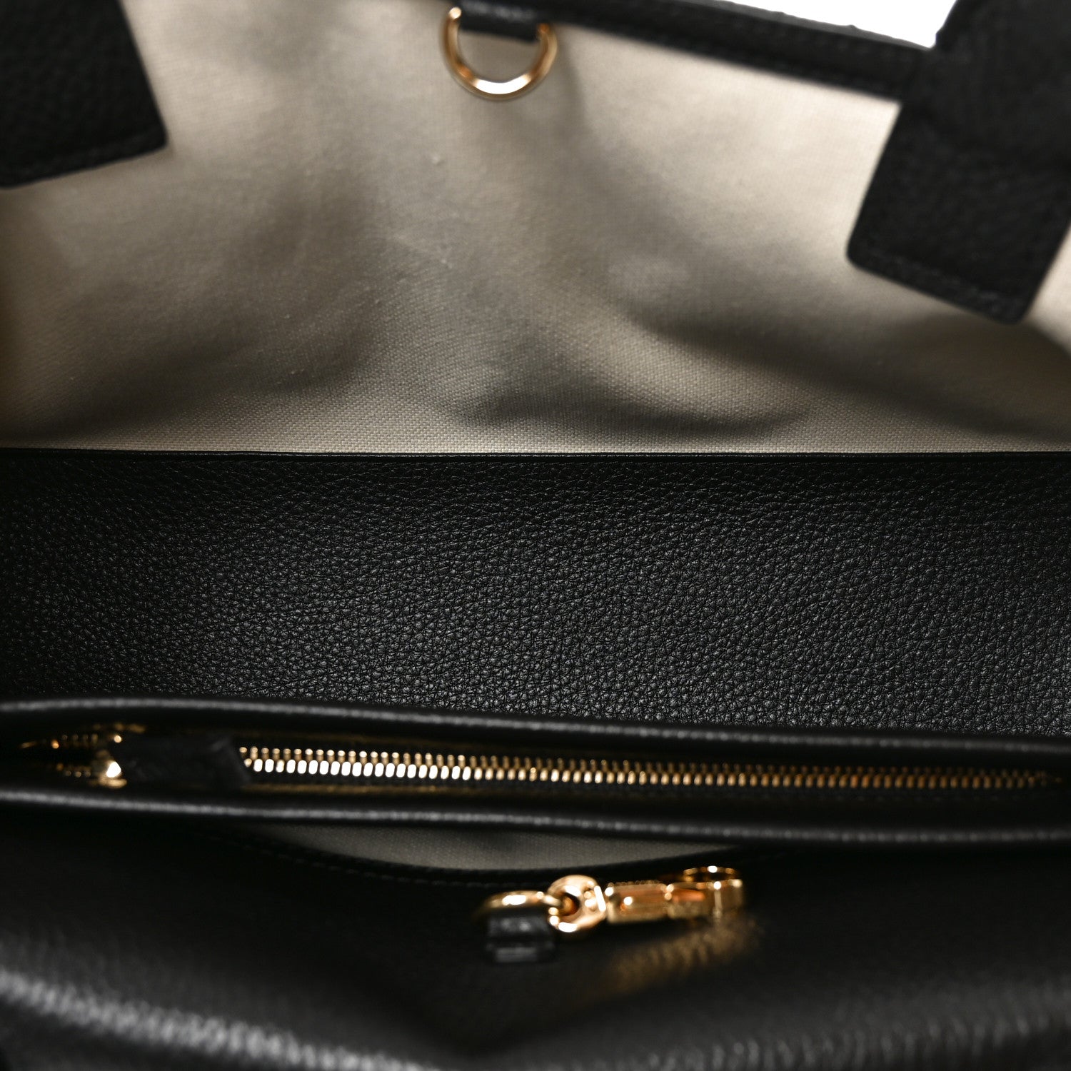 Grained Calfskin Stitched Urban Essentials Small Shopping Bag Black — view 5