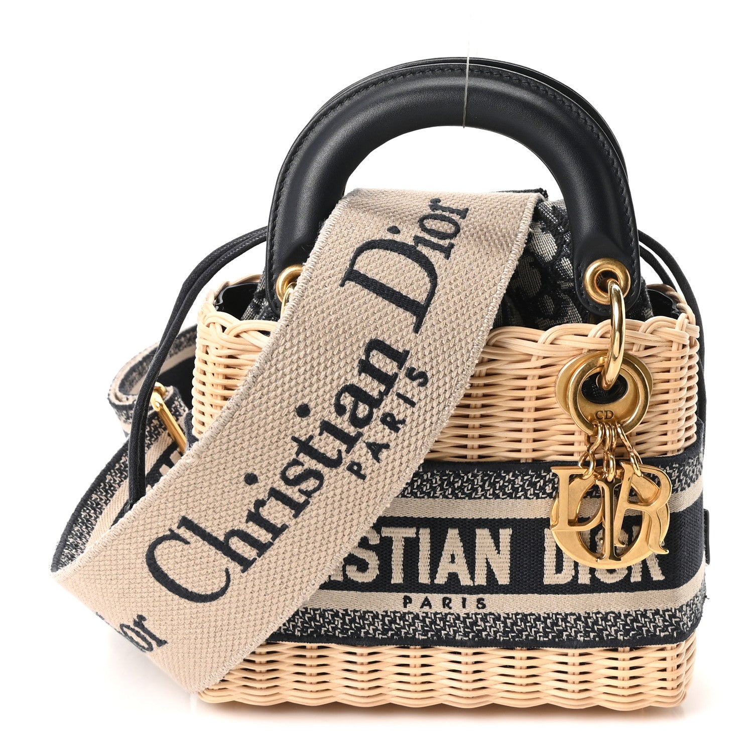 Wicker Oblique Mini Lady Dior Bag Blue
