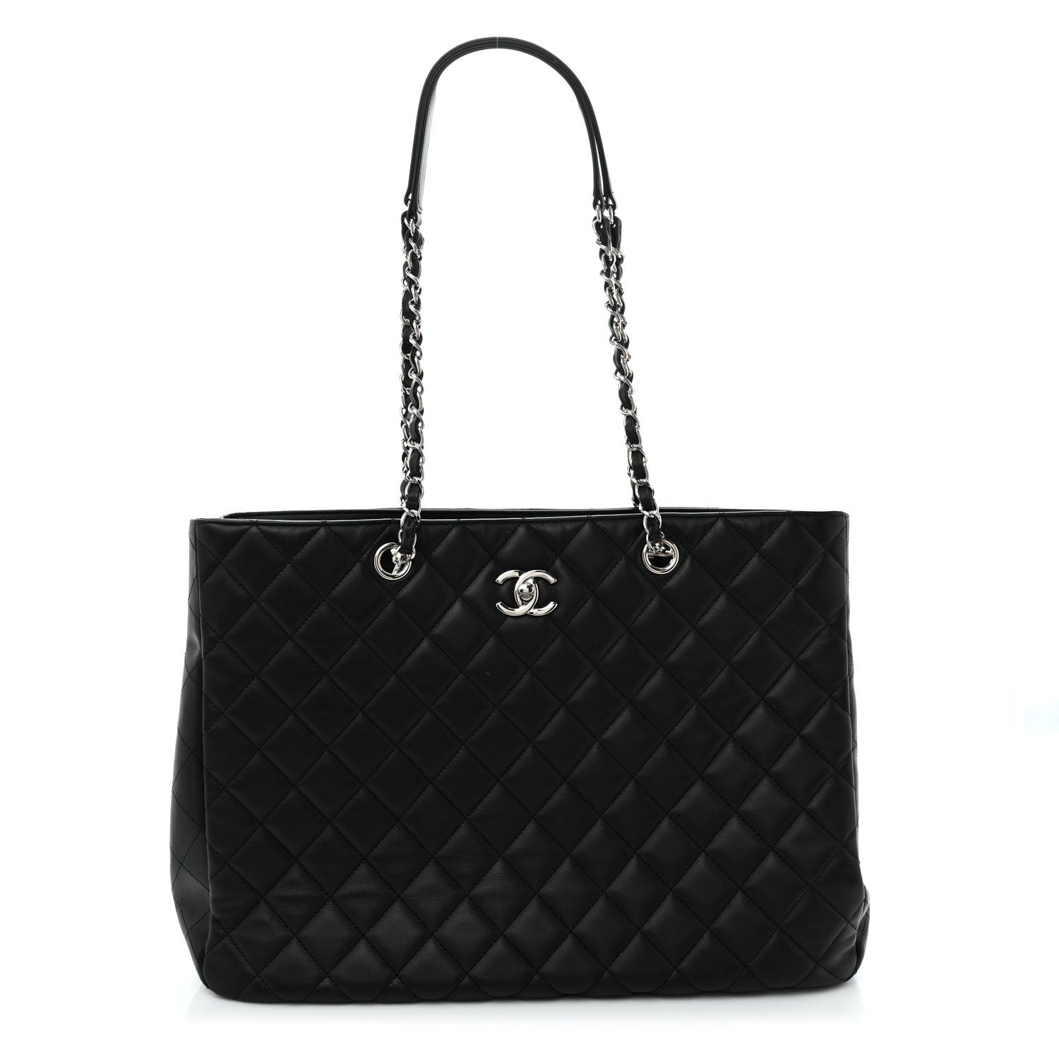 Calfskin Quilted Large Classic Shopping Tote  Black
