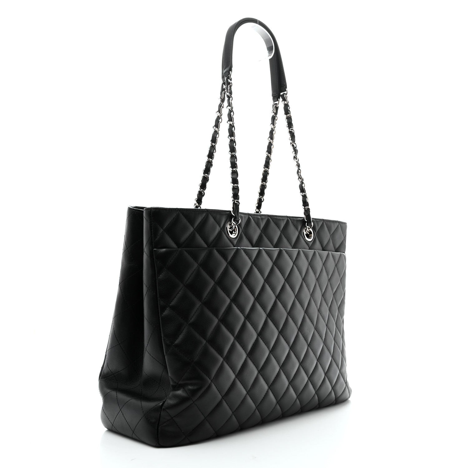 Calfskin Quilted Large Classic Shopping Tote  Black — view 2