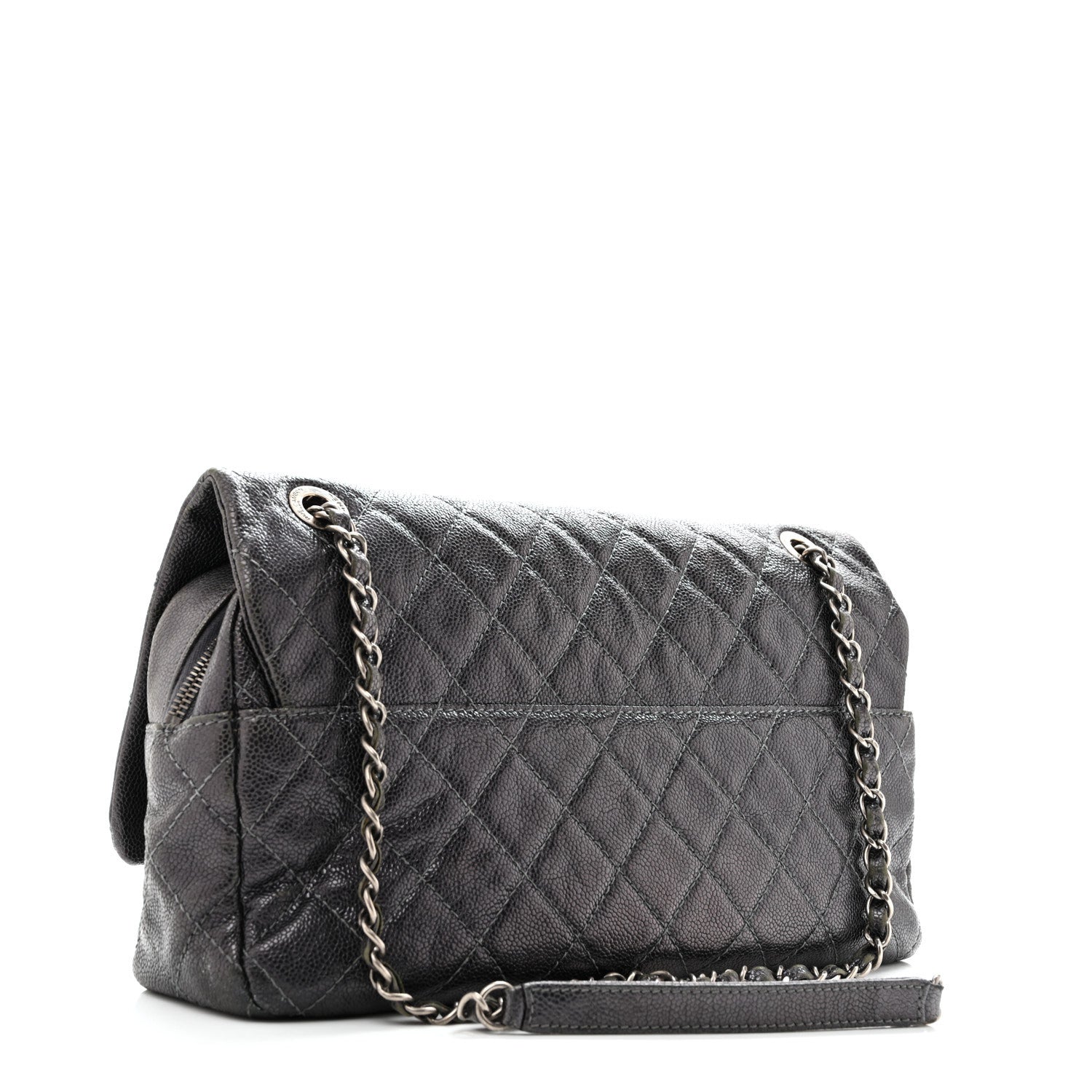Iridescent Caviar Quilted Jumbo Easy Flap Silver — view 2