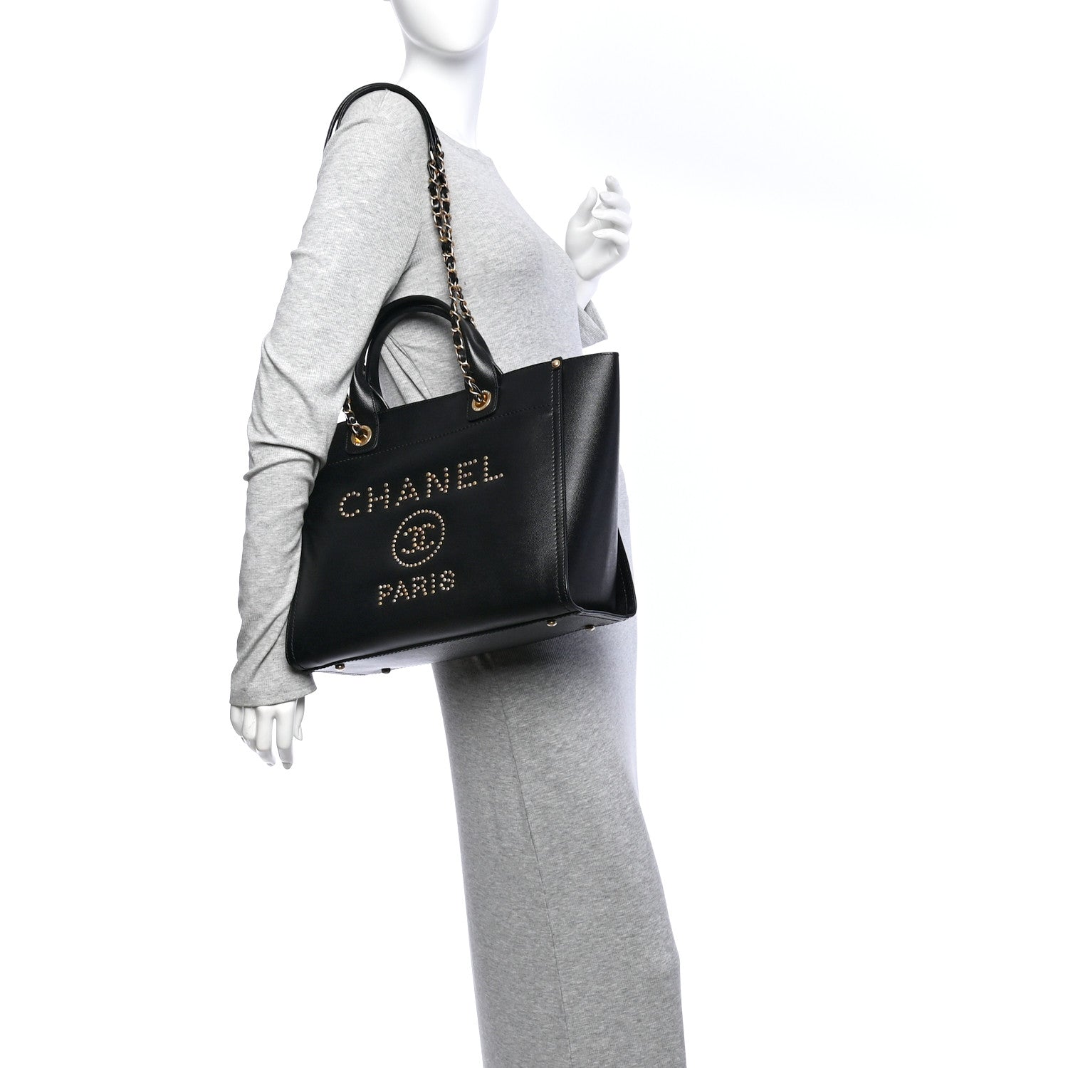 Caviar Small Studded Deauville Tote Black — view 2