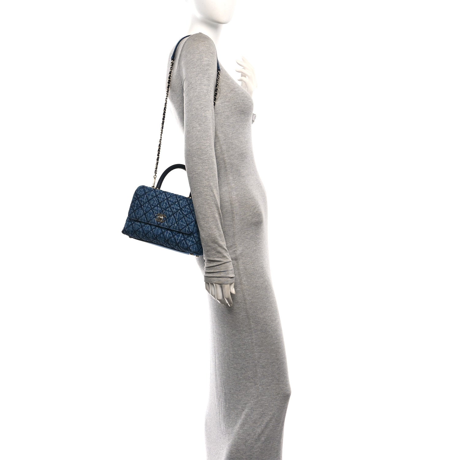 Washed Denim Quilted Mini Coco Handle Flap Blue — view 2