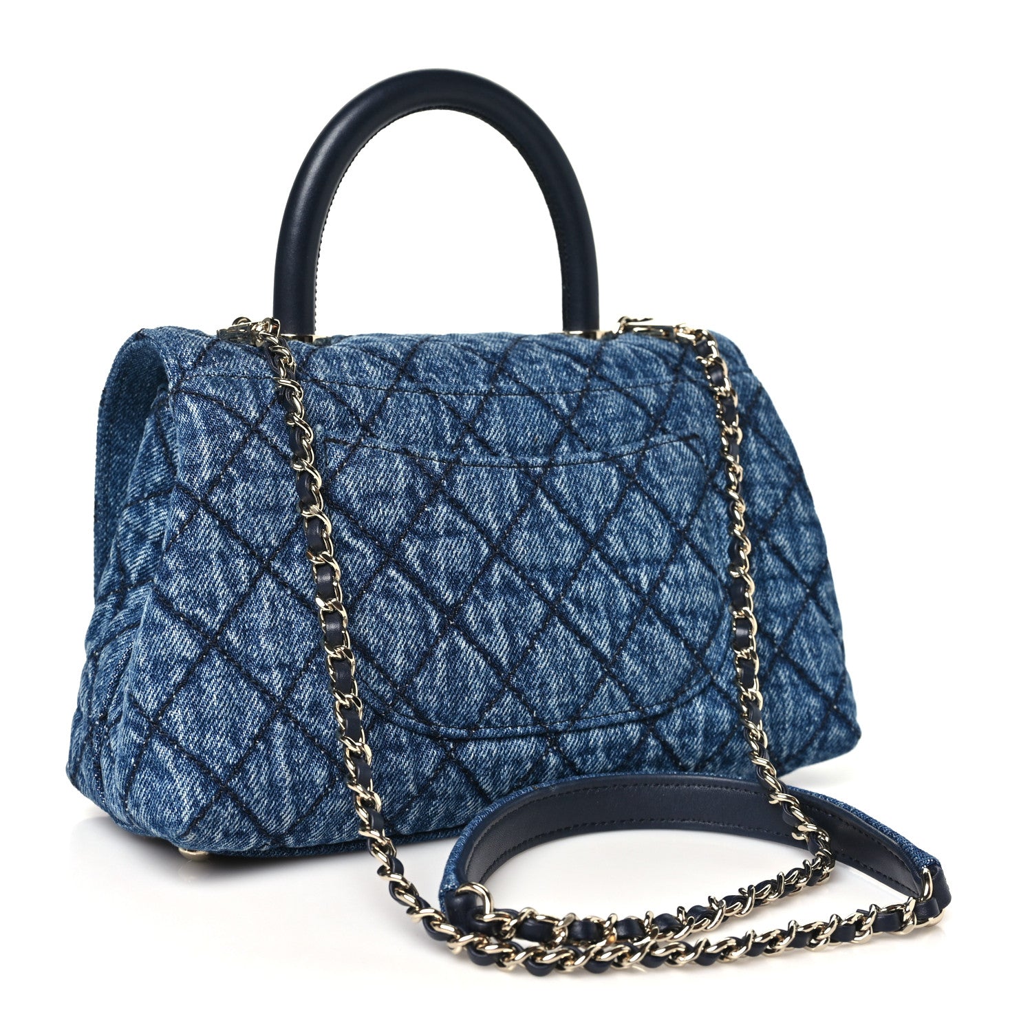 Washed Denim Quilted Mini Coco Handle Flap Blue — view 3