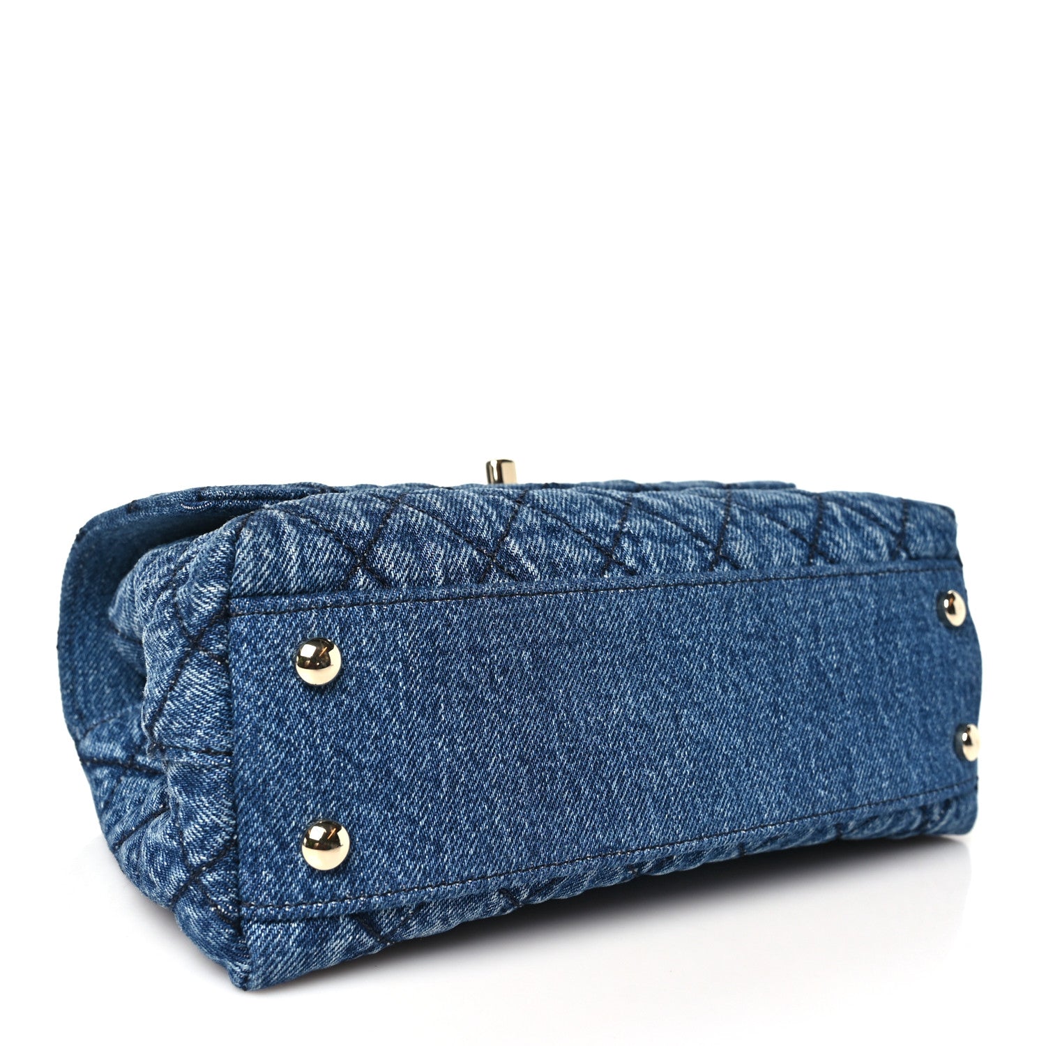 Washed Denim Quilted Mini Coco Handle Flap Blue — view 4