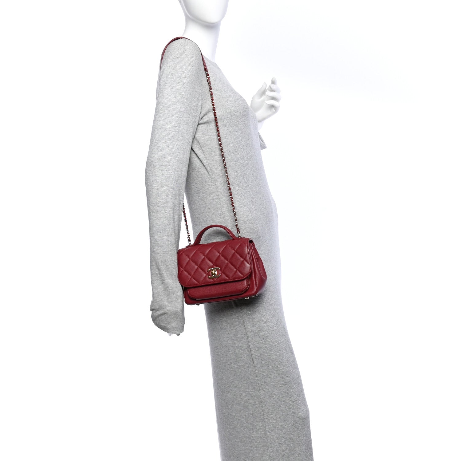 Caviar Quilted Small Business Affinity Flap Burgundy — view 2
