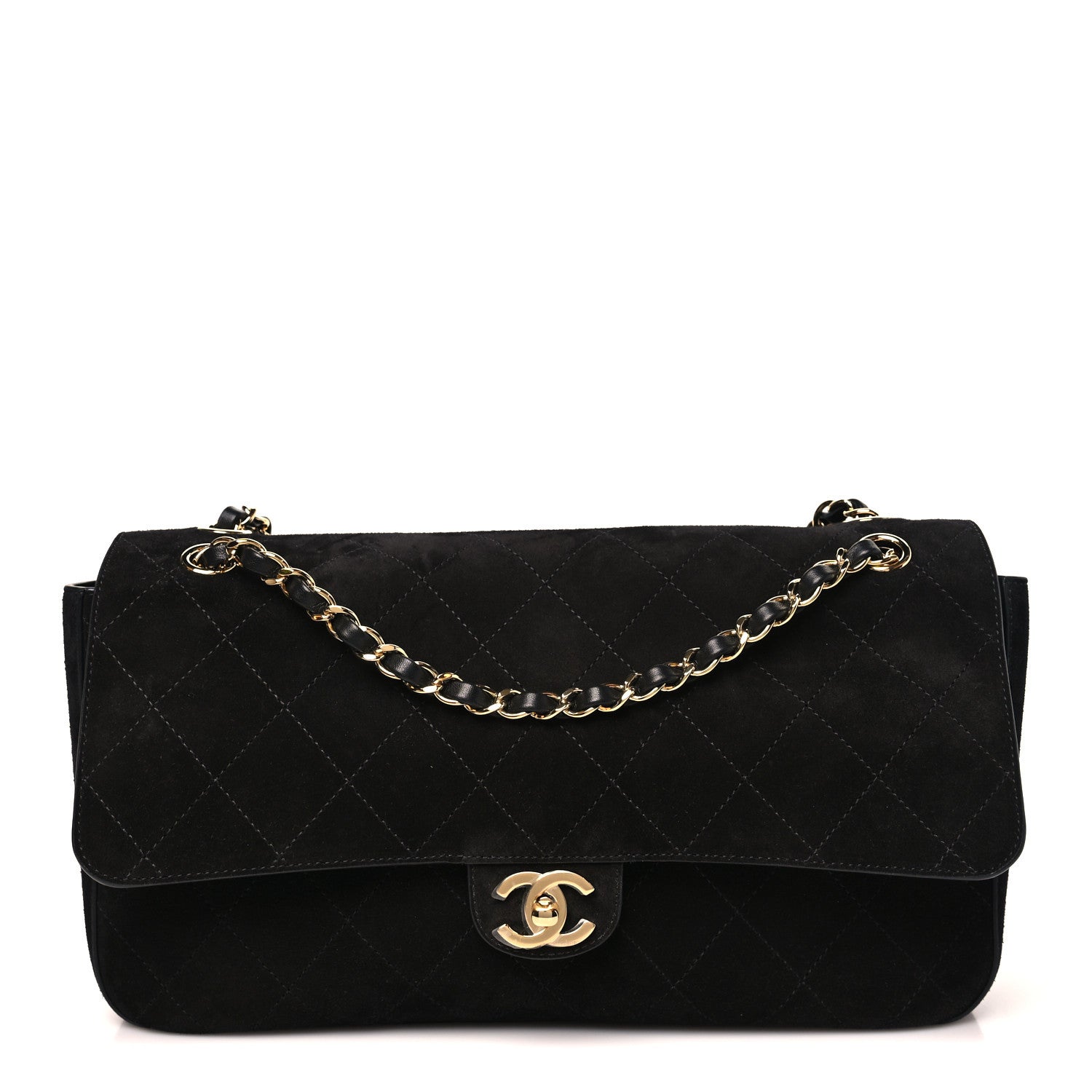 Suede Calfskin Small Maxi Flap Black