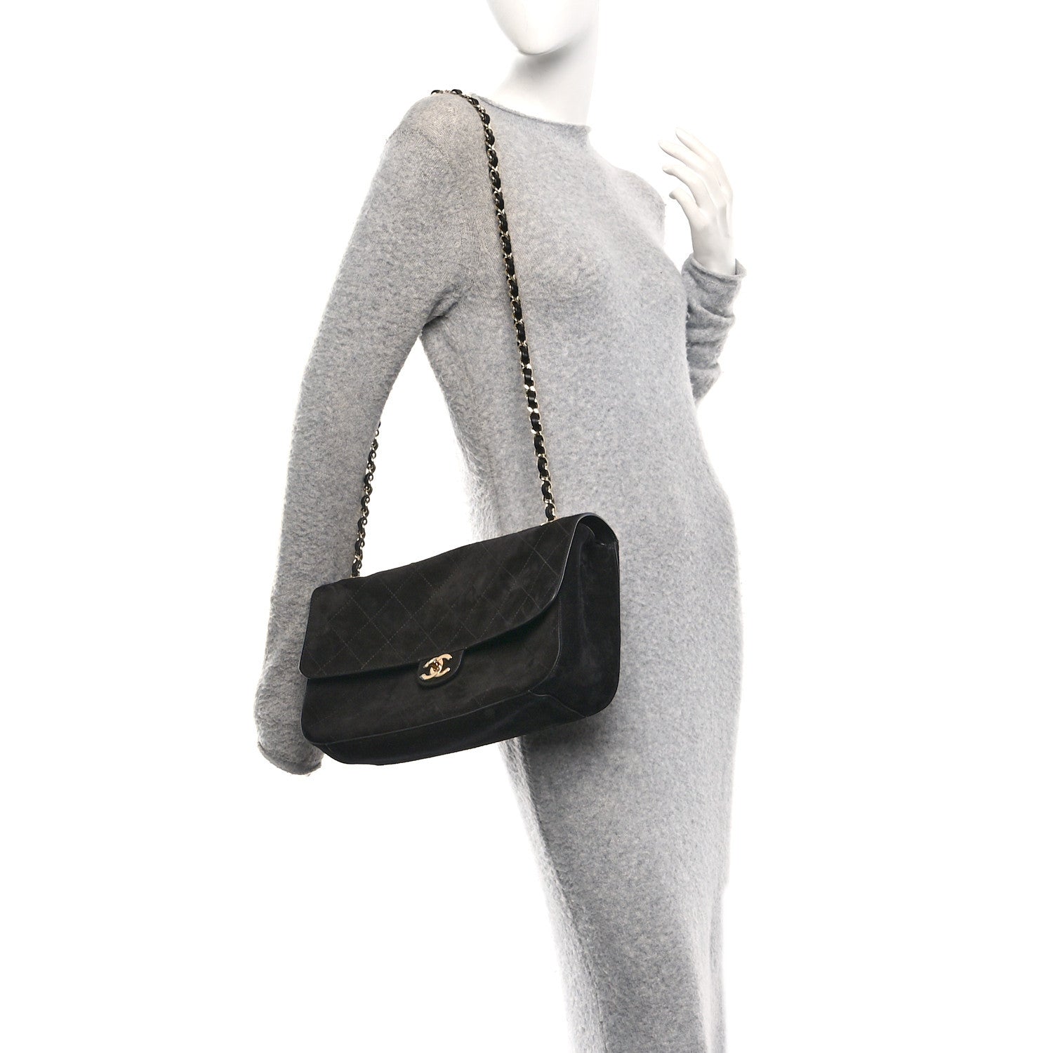Suede Calfskin Small Maxi Flap Black — view 2