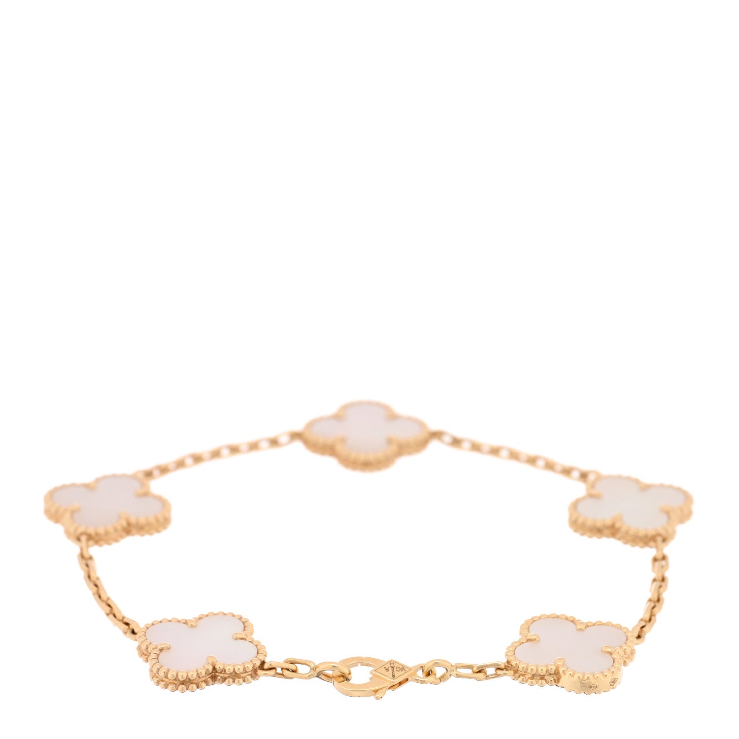 18K Yellow Gold Mother of Pearl 5 Motifs Vintage Alhambra Bracelet — view 2
