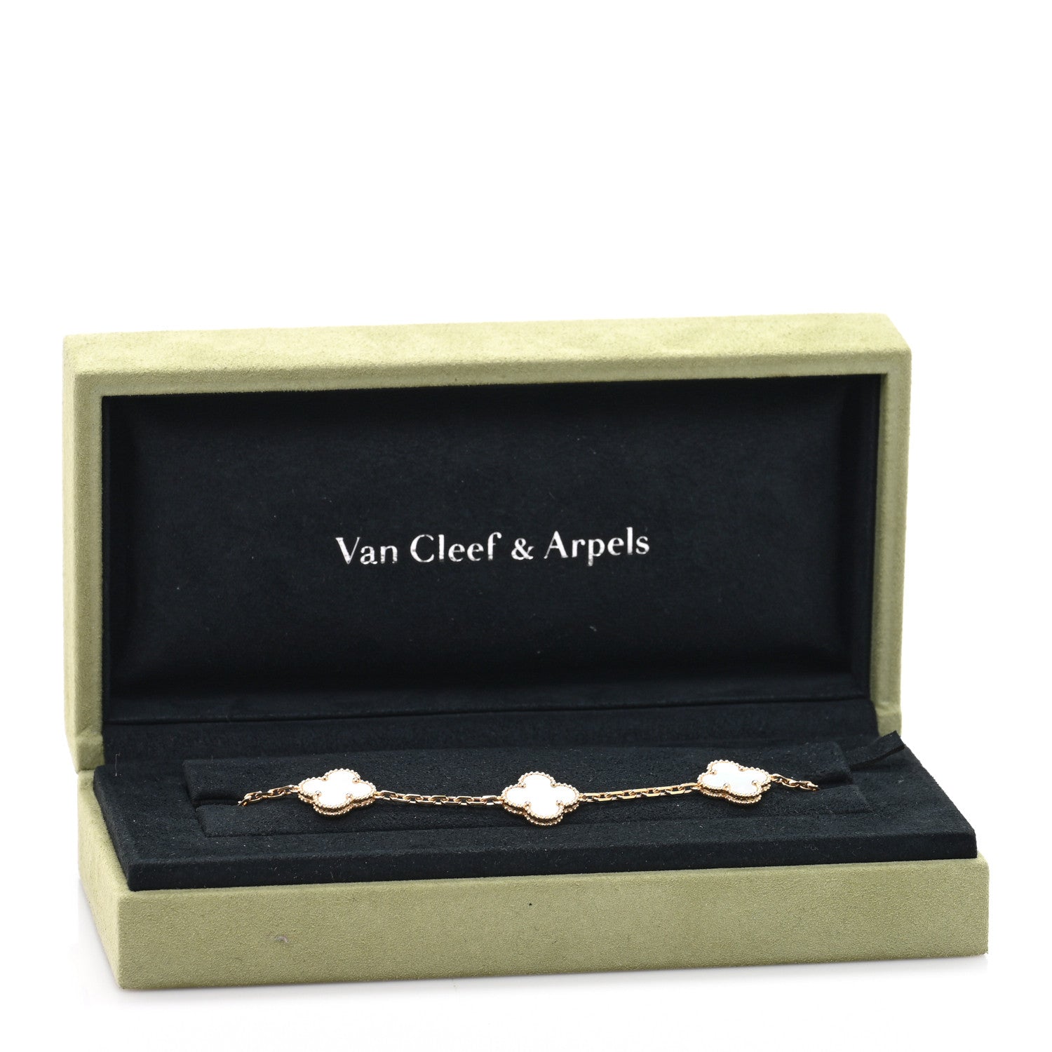 18K Yellow Gold Mother of Pearl 5 Motifs Vintage Alhambra Bracelet — view 4