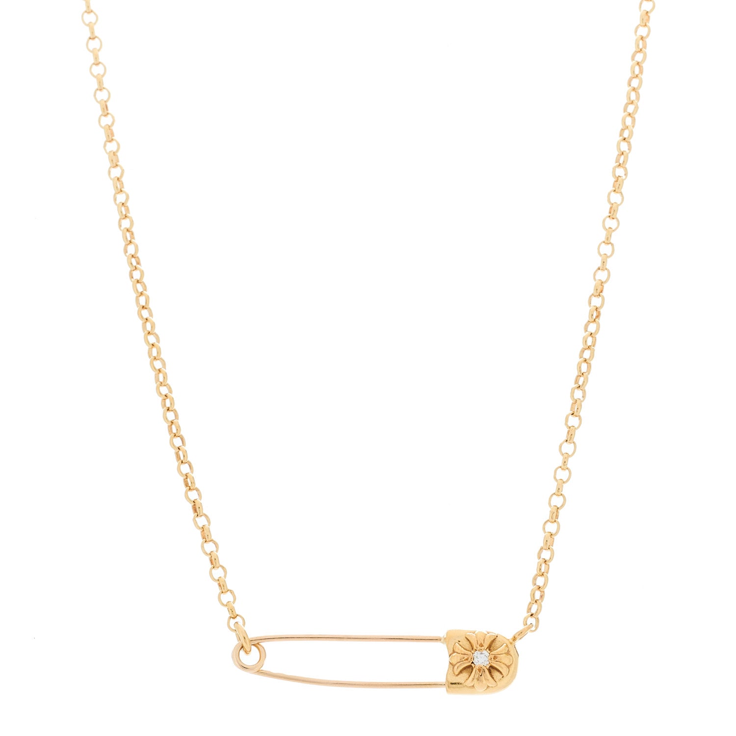 22K Yellow Gold Diamond Safety Pin Chain Necklace