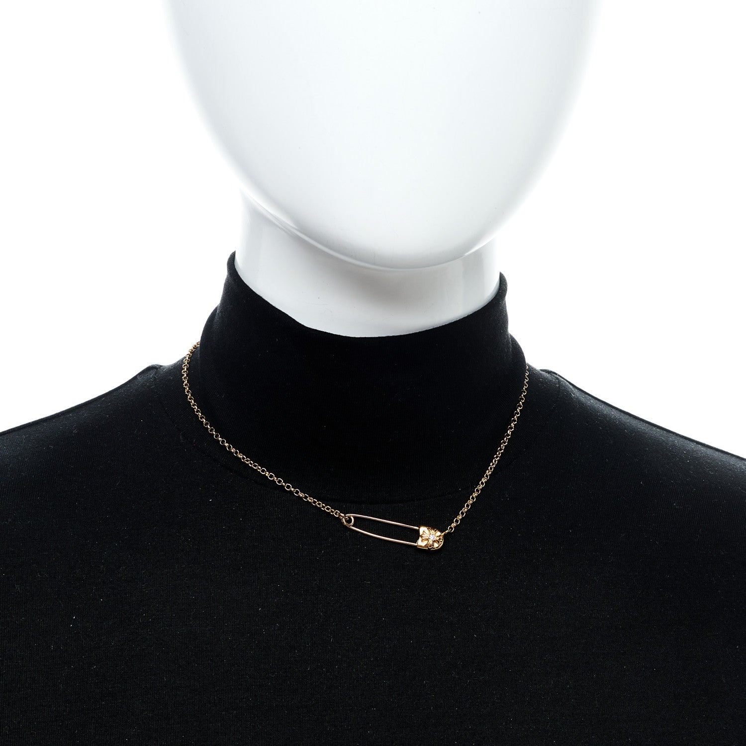 22K Yellow Gold Diamond Safety Pin Chain Necklace — view 2