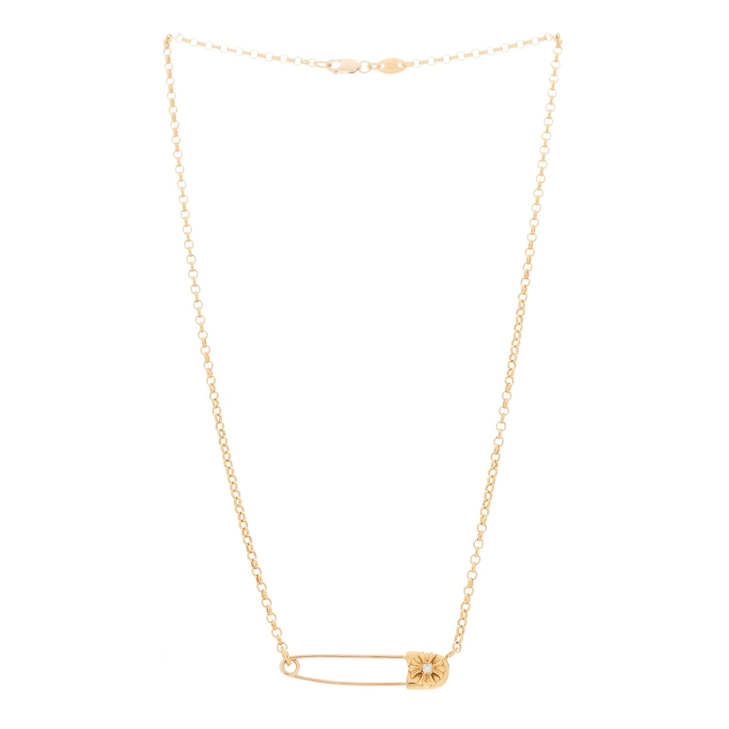 22K Yellow Gold Diamond Safety Pin Chain Necklace — view 3