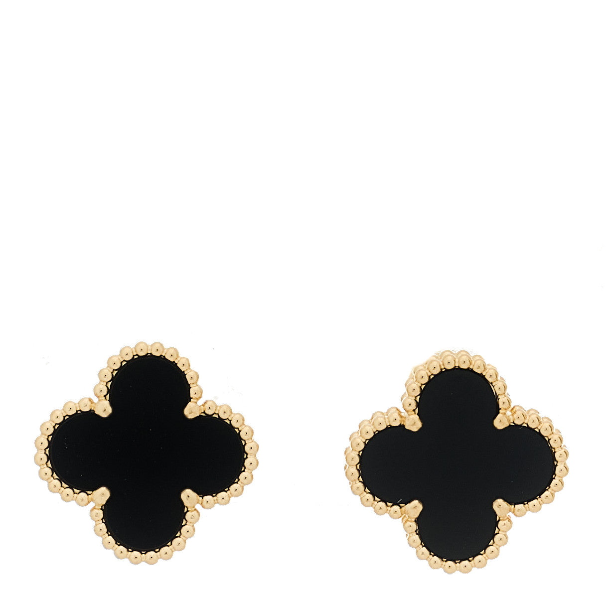 18k Yellow Gold Black Onyx Vintage Alhambra Earrings