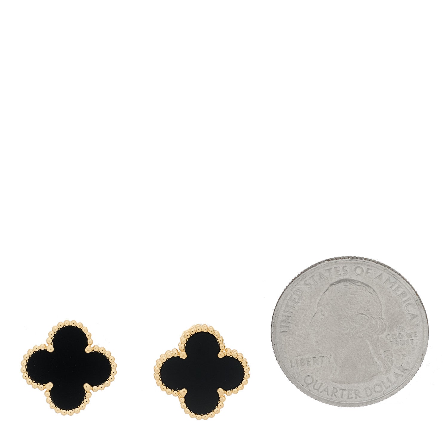 18k Yellow Gold Black Onyx Vintage Alhambra Earrings — view 2