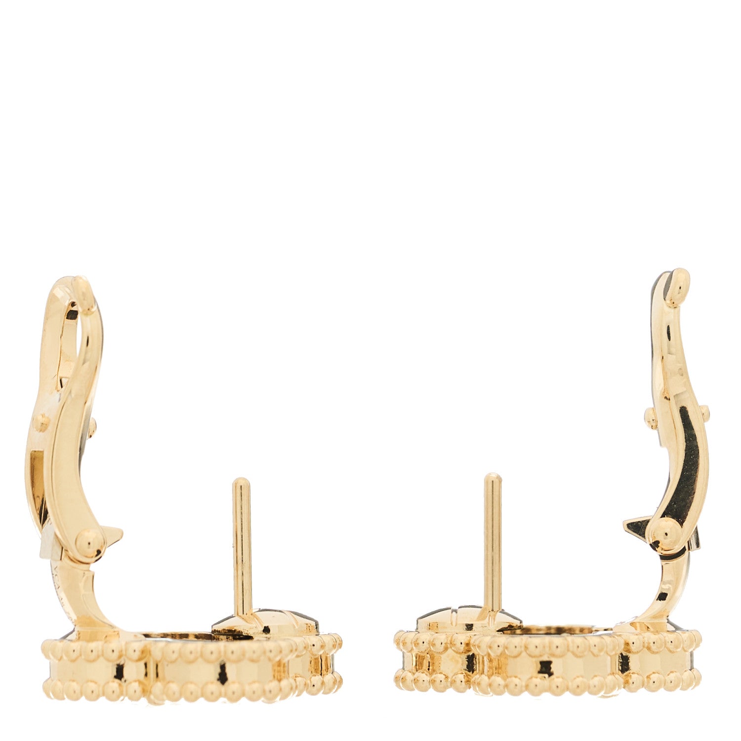 18k Yellow Gold Black Onyx Vintage Alhambra Earrings — view 3