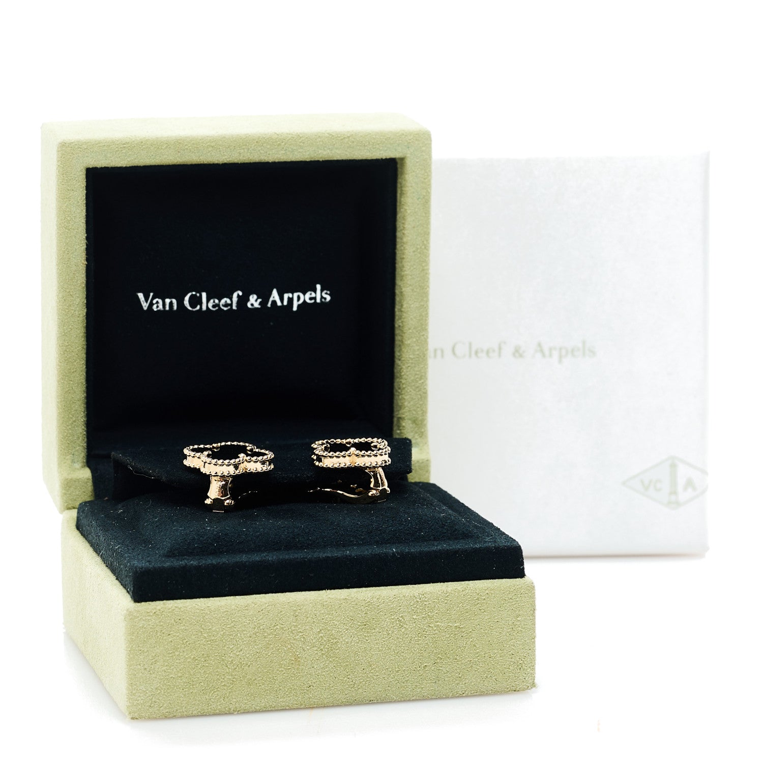 18k Yellow Gold Black Onyx Vintage Alhambra Earrings — view 5
