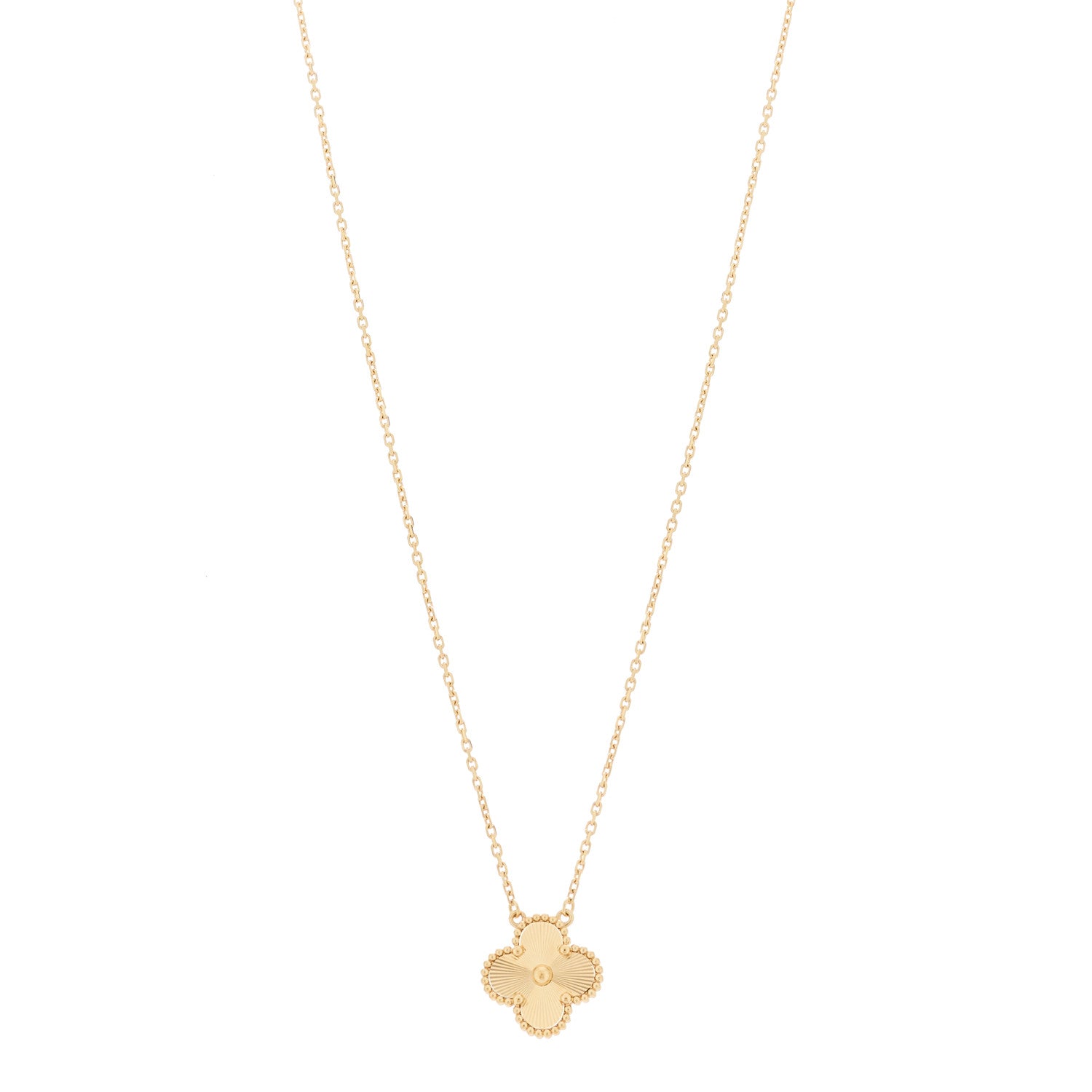 18K Yellow Gold Guilloche Vintage Alhambra Pendant Necklace